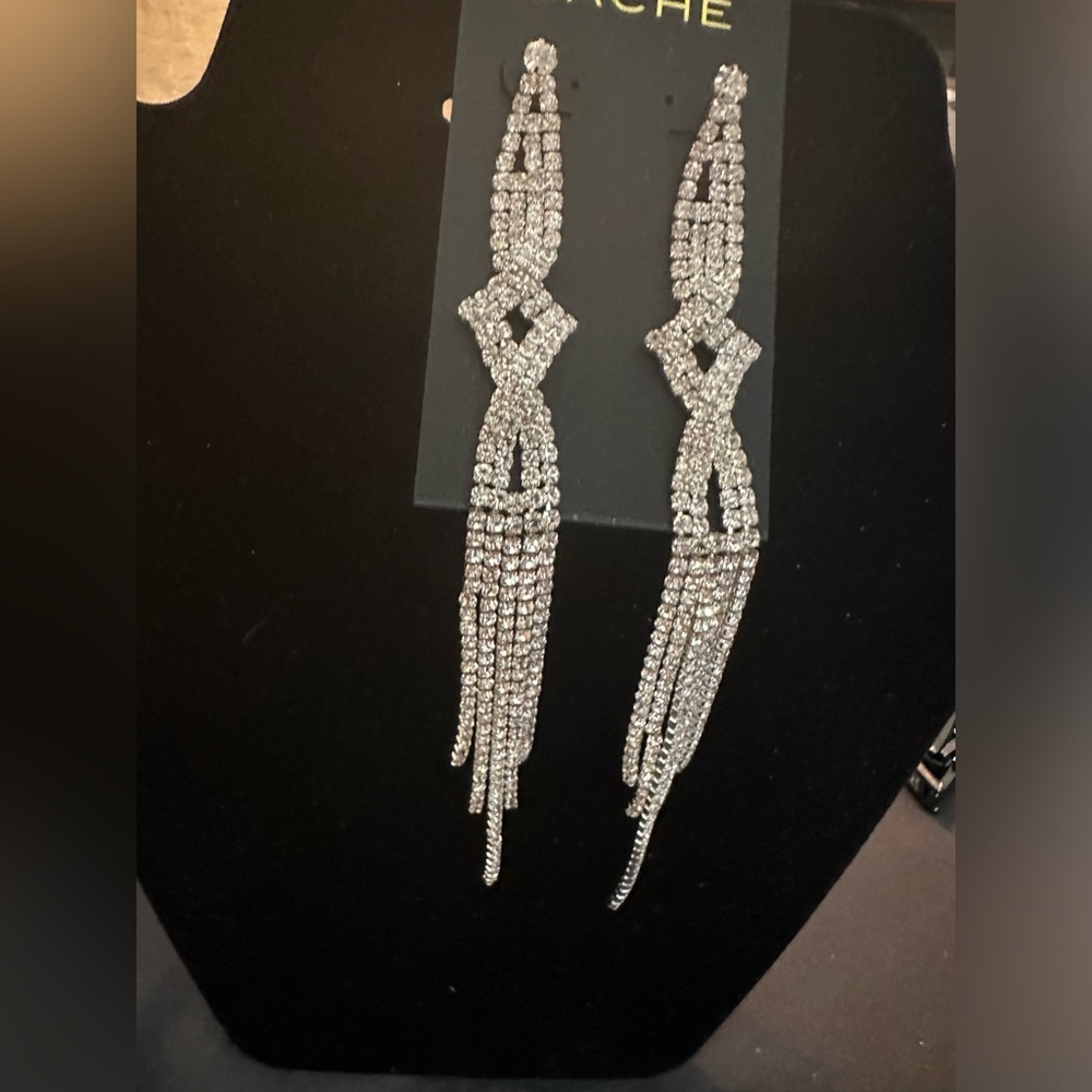 NWT Cache Rhinestone Silver Dangle Earrings - Picture 6 of 7